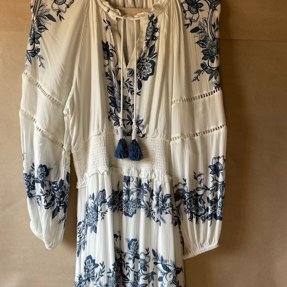 Chico's White Maxi Dress with Blue Floral Embroidery - Picture 4 of 14